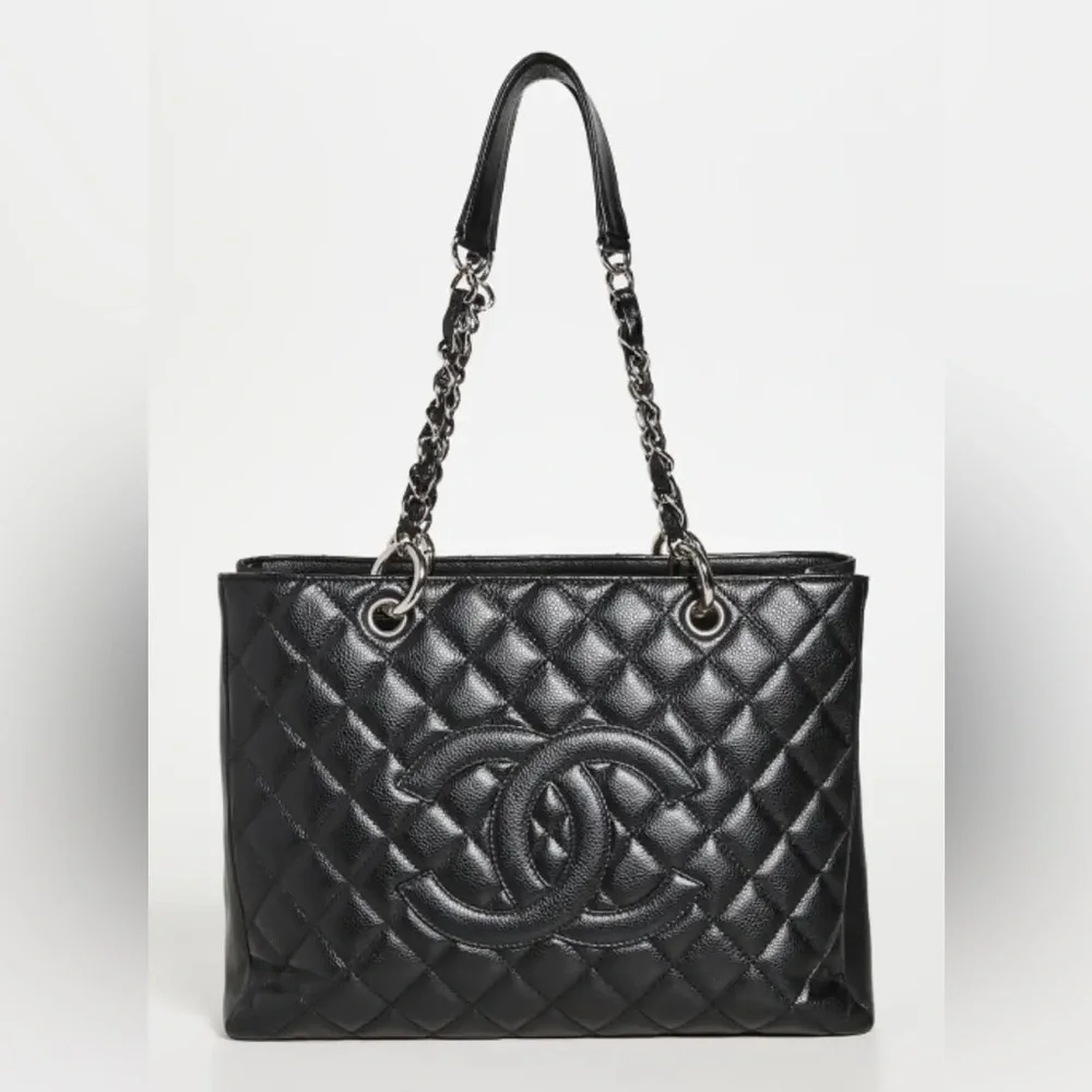 CHANEL Black Quilted Double C Chain Tote